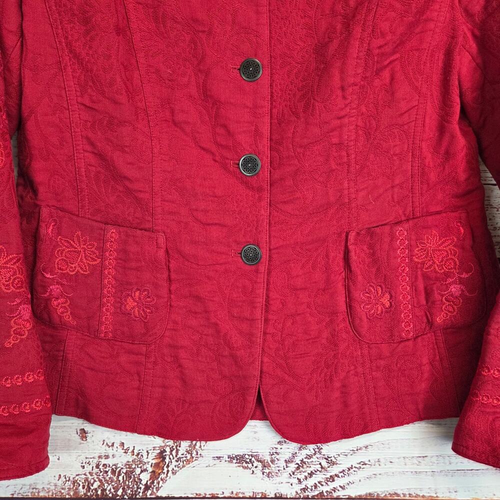 Coldwater Creek Red Floral Embroider Blazer 10 Casual Chic Asian Inspired Jacket - Picture 6 of 15